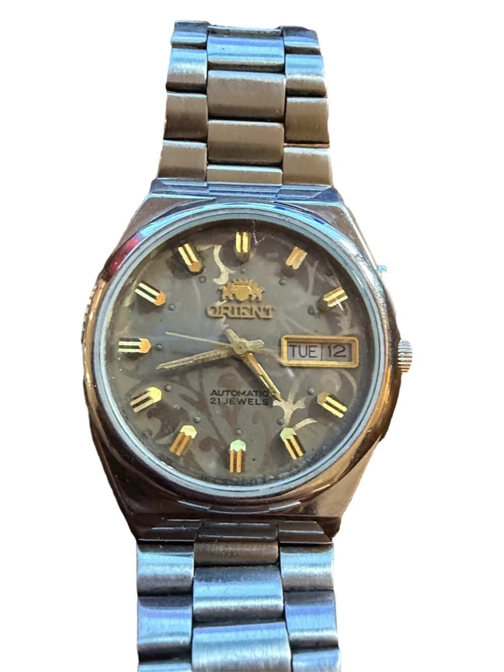 Orient 3 Star Automatic Watch 21 Jewels Day Date Stainless Steel Men